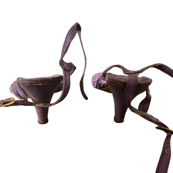 Vintage Lavender Woven Heels | 70s Slingback Sandals Made in Taiwan ROC Size 7 - Picture 5 of 5